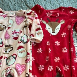 Carter’s Christmas Pajamas Fleece Zipper Baby infant size 12 months NWT 2 pair